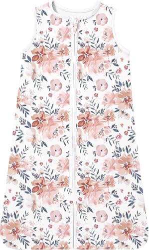 Image of TotAha Pink FloralToddler Sleep Sack 2T-3T-4T for Girl, 0.5 TOG Summer Light Sleeping Sacks, Soft Wearable Blanket Baby Sleep Bag with 2-way Zipper