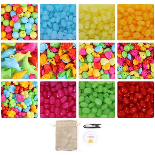 Image of Ambitieux 12 Types Of Colorful 900+ Pcs 8Mm Of Plastic Beads - Perfect For Crafting (Barfi Beads),Multicolor