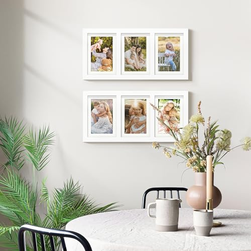 Image of DUENPY 5x7 Picture Frame Collage Holds 3 Photos Made of High Definition Glass, Mat for Display 4x6 Picture Frame Collage Photo for Wall Decor White