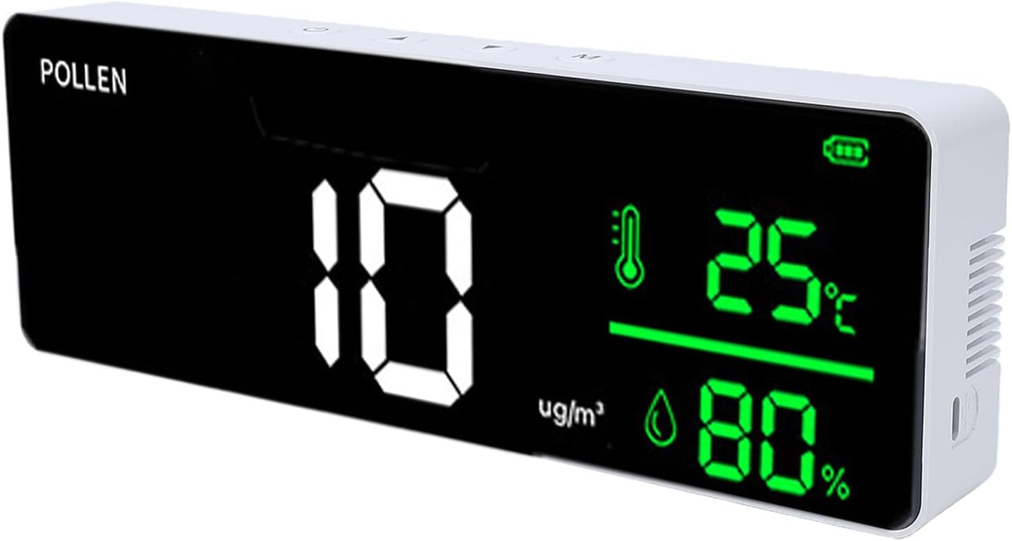 Generic Pollen Detector, Temperature Humidity Meter with Large Display Screen and Intelligent Warning Function, for Home Office Factory Laboratory Gym