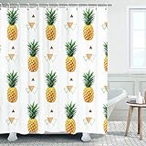 LIVILAN Ananas-Duschvorhang Obst Duschvorhang Gold Duschvorhang Gelb Ananas Badezimmer Dekor Stoff Sommer Tropisches Duschvorhang-Set mit 12 Haken dekorativ, 182,9 x 182,9 cm