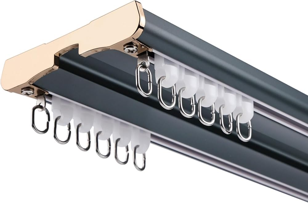 Wytrzymałe podwójne szyny do zasłon, montowane na suficie, system przesuwny do przegród pomieszczeń, 3,5 m, aluminium, niebieskie, trwałe i wszechstronne rozwiązanie do zasłon