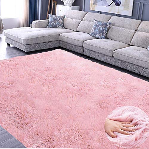 JunYito Tapis Salon Séjour Doux Fourrure de Mouton Synthétique Tapis Grand Antidérapant pour Salon Chambre Fille Chambre d'enfants (Rose, 60 x 120 cm)