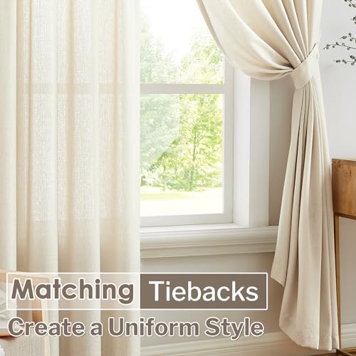 Image of Melodieux Natural Beige Semi Sheer Curtains 108 Inches Long for Living Room Bedroom Extra Long Linen Look Rustic Rod Pocket Voile Drapes, 52 by 108 Inch (2 Panels)