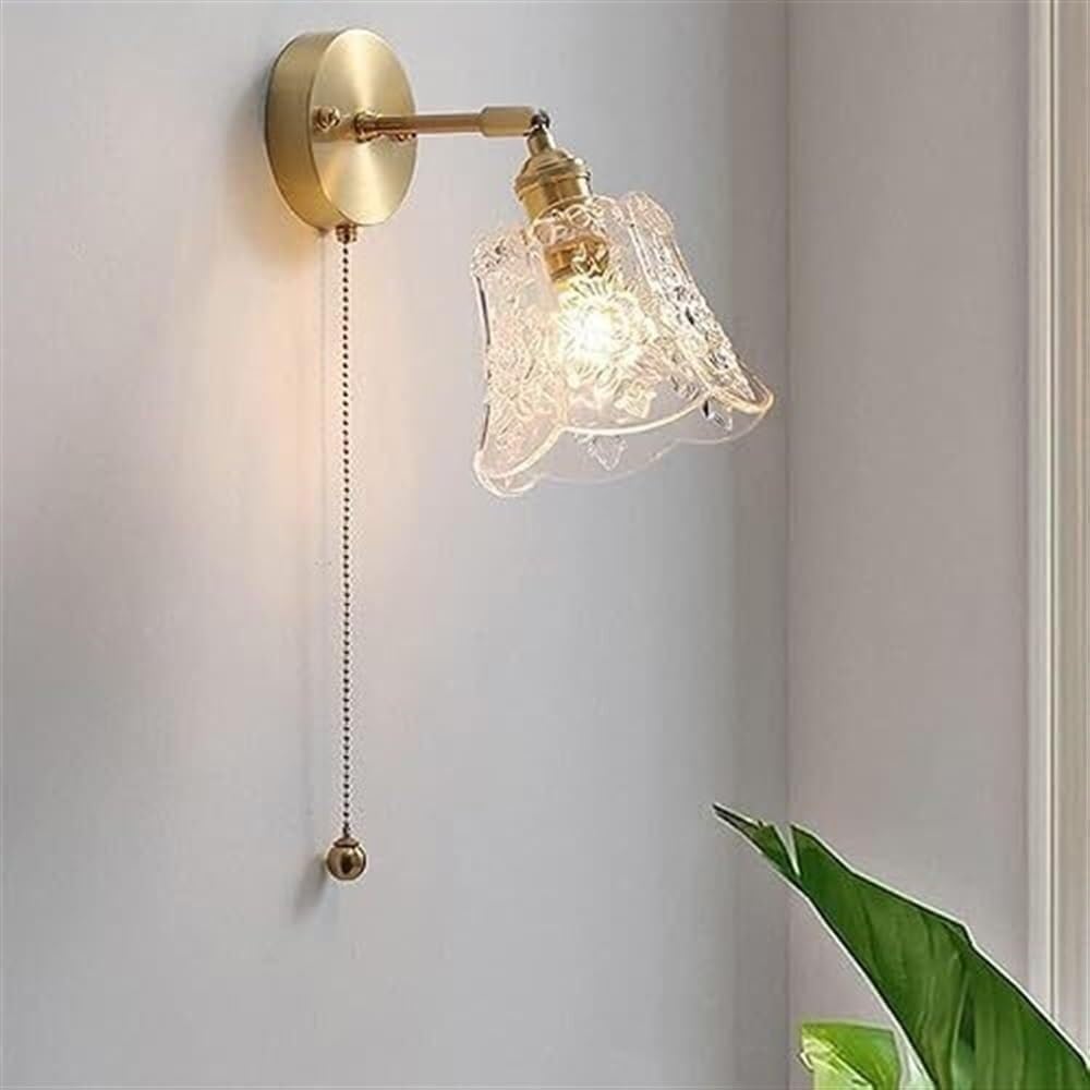 HXYSXHJUO Retro Brass Wall Sconce E27 Headboard Reading Lamp with Glass Shade Restaurant Light for Bedroom Bedside Living Room Study Corridor Entryway Mounted