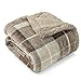 Pavilia Taupe Plaid Sherpa Throw Blanket - Plus Plush Flannel Fleece Blanket - Warm Cabin Sofa Bed Winter Throws 50x60