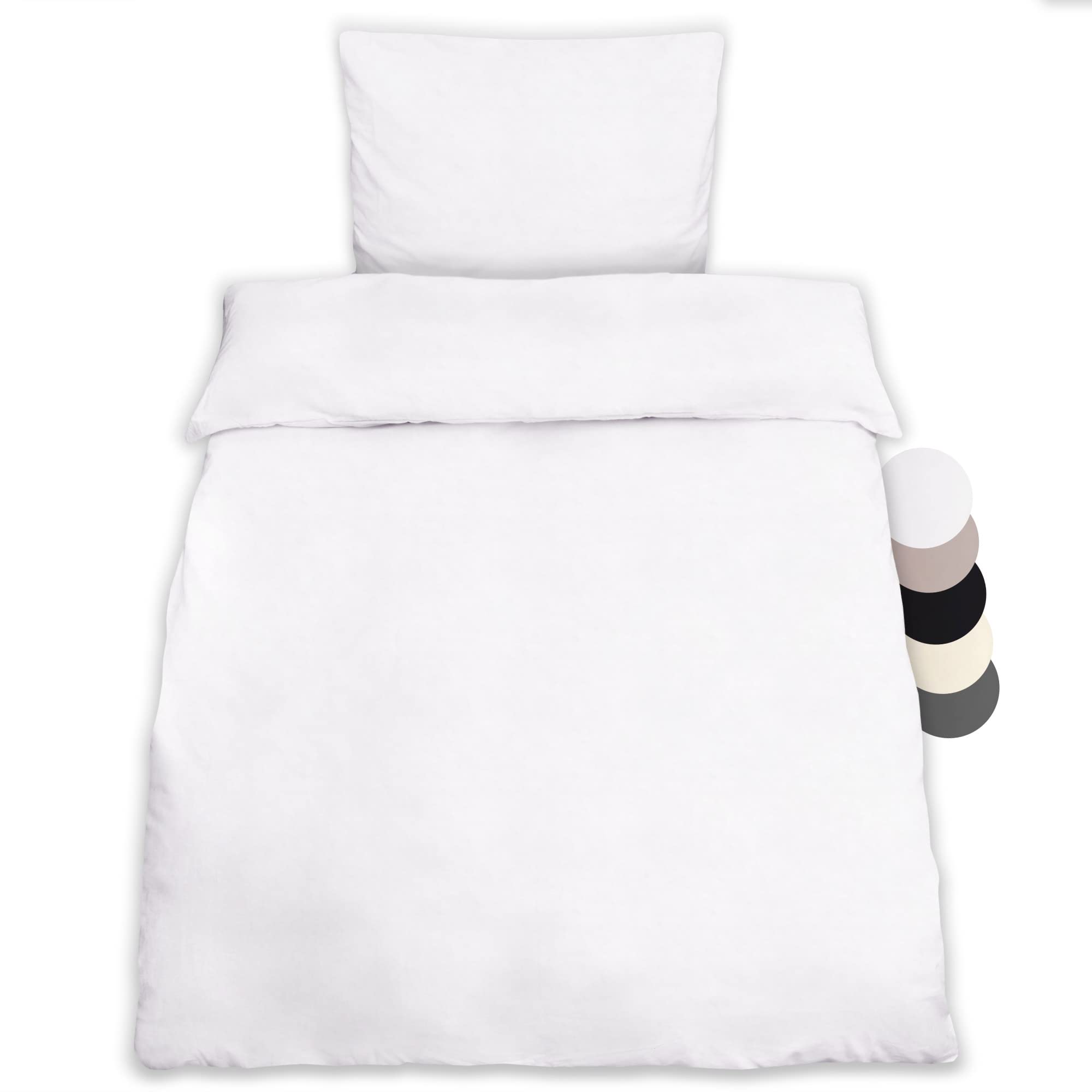Beautissu 1er Set Renforcé Bettwäsche Set 155x220 cm Julie - Kissenbezug 80x80cm – Bettwäsche mit 1x Bettbezug & 1x Kopfkissenbezug - 2teilige Kühlende Sommerbettwäsche aus Baumwolle in Weiß