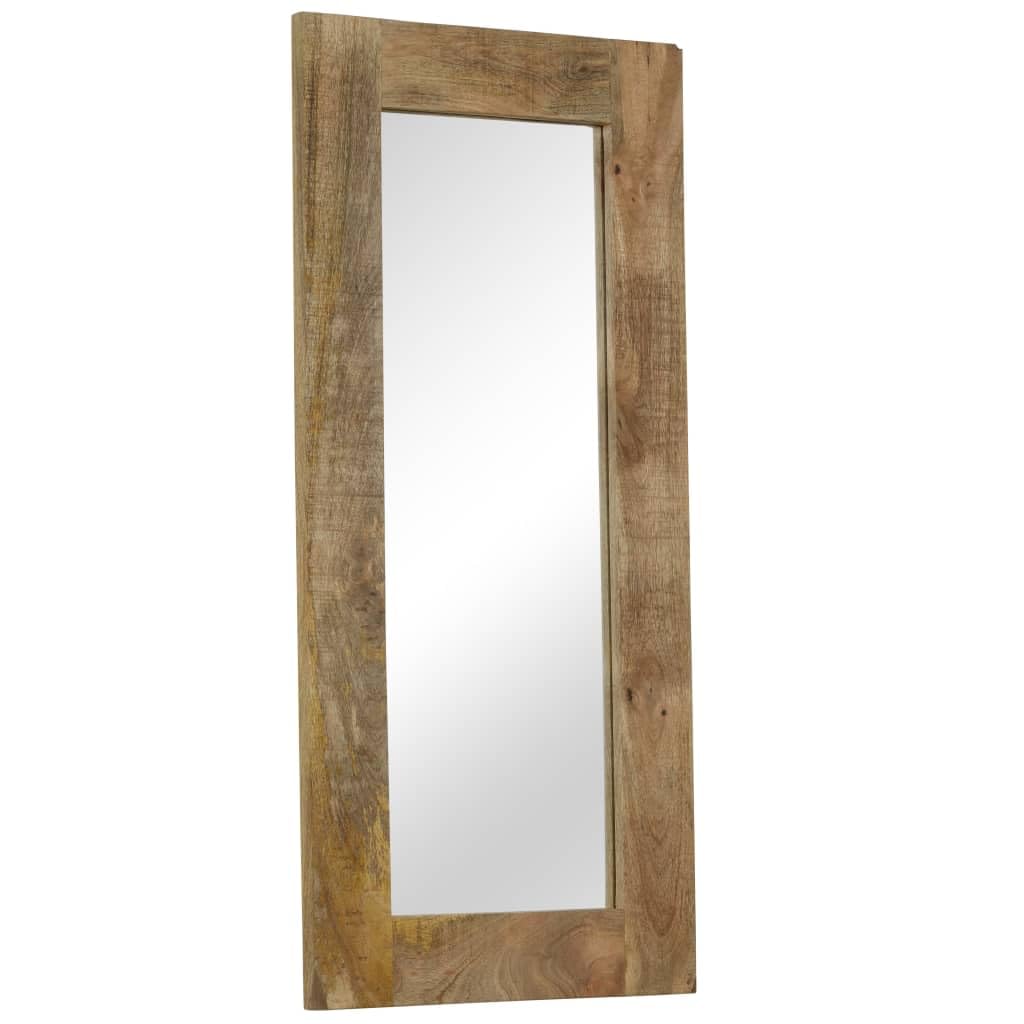 Spiegel Mangoholz Massiv 50 x 110 cm mit Holzrahmen, Vintage Deko für Flur, Badezimmer, Wohnzimmer, Ganzkörperspiegel für Schmink, Rasur, Kosmetik und Ankleide