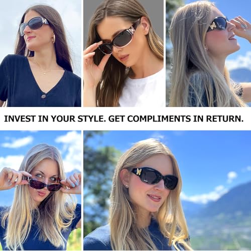 LVIOE Polarized Sunglasses for Women Trendy Wraparound Butterfly Decoration with UV400 Protection LS23012