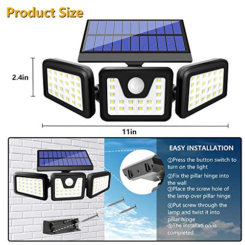 BEACON Solar Lights Outdoor, 800LM Wireless LED Solar Motion Sensor Lights Outdoor, 3 Adjustable Heads, 270° Wide Angle Illumination, IP65 Waterproof, Security LED Flood Light (2Pack)