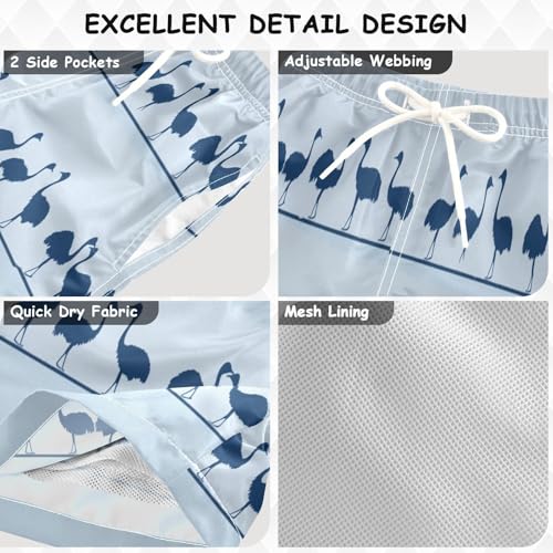 Boys Beach Board Shorts Blue Ostrich Animal Swim Trunk Teen Swimwear 8-16Y3