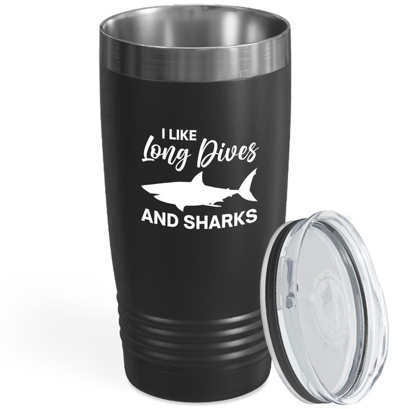 Scuba Diving Tumbler 20oz Black -I Like Long Dives - Scuba Diver Instructor Snorkeler Free Diving Swimmer