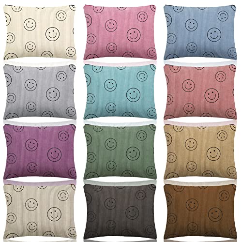 12 Pieces Smile Face Corduroy Cosmetic Bag Smile Makeup Pouch Bag Travel Toiletry Makeup Organizer Teen Girls Pencil Case Storage Handbags Purses for Women Men, 12 Colors