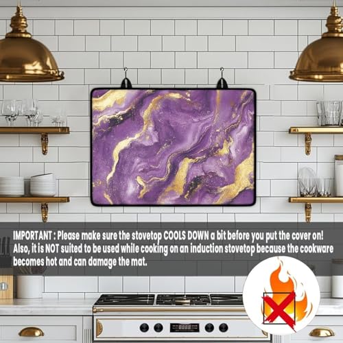Image of Poceacles Stove Top Cover for Glass Stove Top, Ceramic Glass Stove Cover Mat Oil Resistant Prevent Scratching Oven Mat Protector Expands Usable Space, Marble Violet Gold