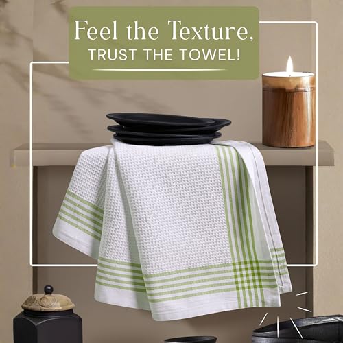 Image of Waffle White & Lemon Green 4 Pack Kitchen Towels, 100% Cotton, 16x26 inches, Everyday Use Dish Cloths Set, Durable and Absorbent Hand Towel, Ideal for Drying Dishes, DIY Embroidery
