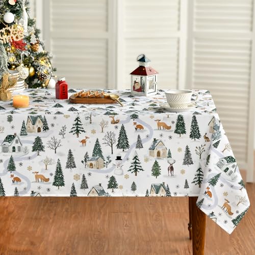 Horaldaily Christmas Tablecloth 60 x 60 Inch Square House Snow Trees Deer