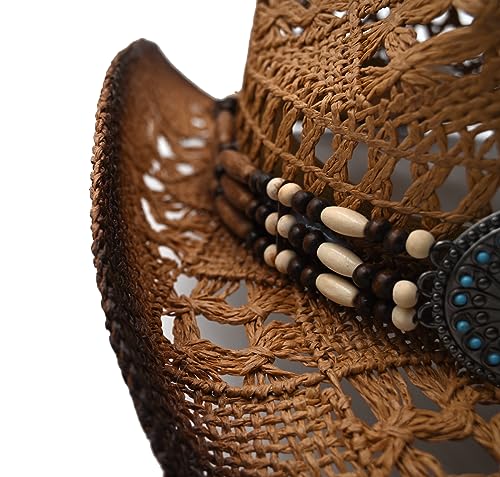 Image of THE CELL Straw Cowboy Hat (Blue Shield Brown)