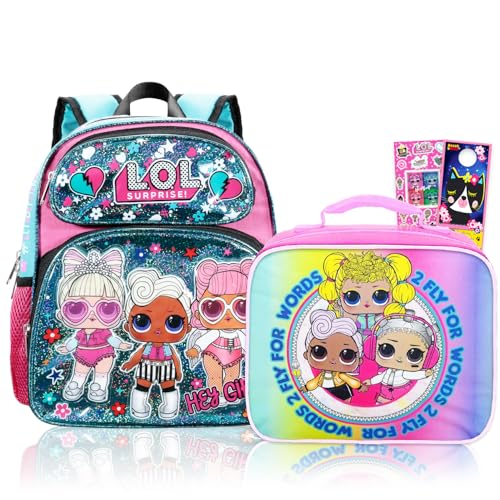 Conjunto de mini mochila e lancheira LOL Surprise – Pacote com mochila de 30,5 cm, lancheira, adesivos, mais | LOL Surprise Mochila escolar e lancheira para meninas, crianças