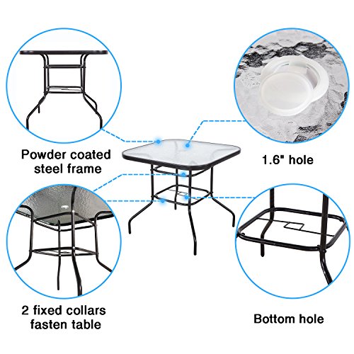 Finefind Patio Bistro Set 3 Piece Chair Set with 32" Tempered Glass Top Dining Table Outdoor Bistro Patio Furniture Bistro Set Wrought Iron Frame Thick Cushion Garden Yard Balcony (Brick Red)