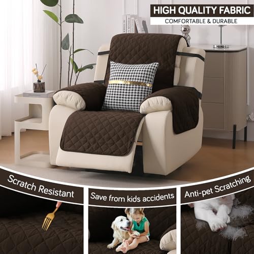 Image of HOKIPO 'UrbanQuilt' Recliner Sofa Cover Mat for 1 Seater | Quilted Polyester 1-Piece Design with SecureFit Dual Belt, Chocolate Brown (AR-6069-M1)