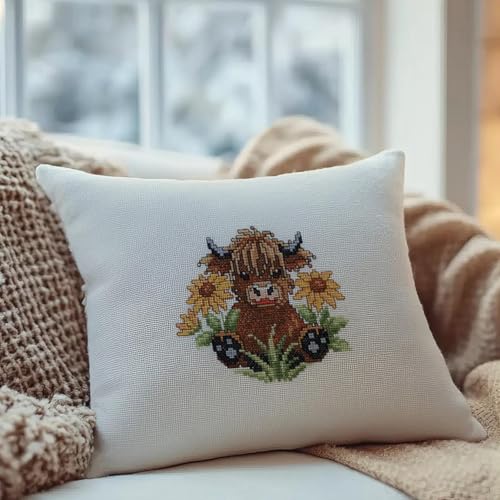 Image of LEISURE ARTS Highland Cow Cross Stitch Spring ePattern, Counted Cross Stitch Pattern Books for Adults, Beginner DIY Embroidery Pattern Book for Home Decor Crafts