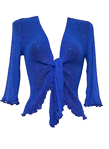 Image of Womens Bali Crochet Knitted Cropped Bolero Sheer Cardigan Ladies Tie Up Open Front Shrug Plus Size Lightweight Summer Top