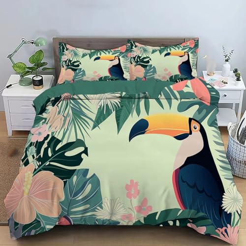 Parure housse couette toucan finie la couette qui glisse grâce au zip 140x200 - 2