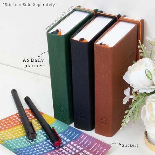 Image of NEORAH-2026 Dated Planner ACCOMPLISH-Planner Stickers|3 Sheets of 456 Colorful Metallic Stickers for Planning & Journaling with icons, words and customizable tabs|Self-adhesive sticker accessories
