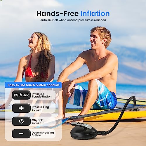 Serenelife SLPUMP20 Inflatable Paddle Board Pump Compressor - 16Psi High Pressure Sup Inflator - 12V Dc Car Connector - Electric Air Pump thumb #1