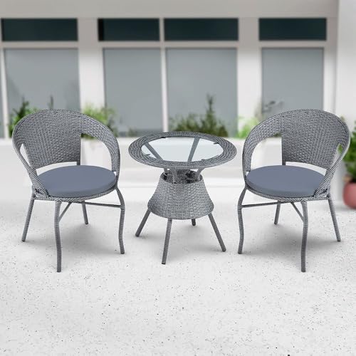 Image of India Garden Patio Seating Chair and Table Set Outdoor Balcony Garden Coffee Table Set Furniture with Table and Chairs Set (Silver with White line 2+1)