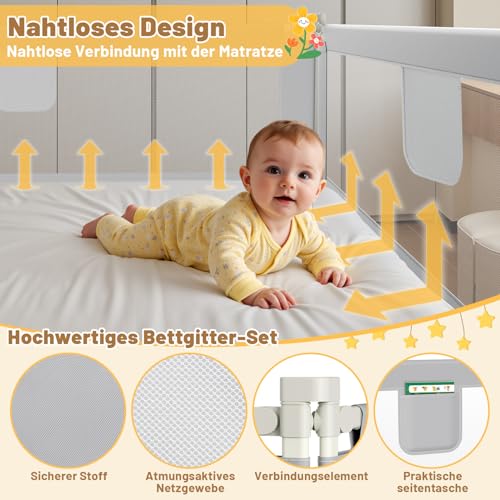 Barrera de protección para cama infantil con red de seguridad ventilada para niños 4