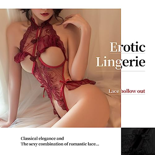 YOMORIO Dessous Damen Sexy, Translucent Riemchen Bodysuit mit Bogen...