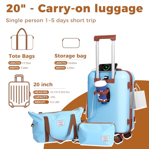 Luggage 10 Piece Set, 20″ Carry On Luggage with Suitcase Organiser, PC+ABS Hard Shell Suitcase, with Spinning Wheels, Suitable for Business Travel, Travel Essentials (Blue)2
