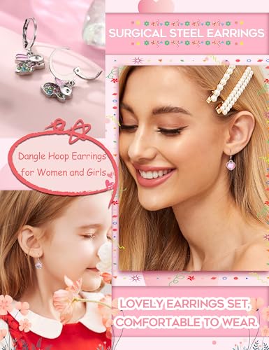 BESTEEL 16 Pairs Hypoallergenic Earrings for Girls Women Sensitive Ears Cute Surgical Steel Dangle Huggie Hoop Earings Set with Charm CZ Flower Heart Animal Christmas Gifts Age: over 4 years old3