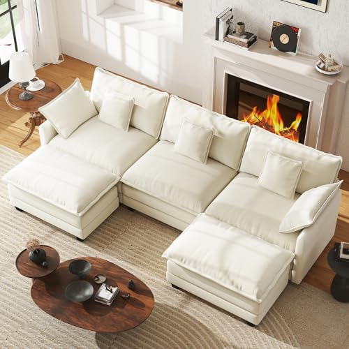 WorthFurni 111.4” Modular Sectional Sofa, U Shape Cloud Couch with 2 Movable Ottoman, Comfy...
