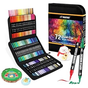 Marcadores de pintura acrílica de 72 colores, punta doble con punta fina y punta de pincel para piedra, madera, caligrafía, lienzo, cerámica, metal, vidrio, pintura rupestre, kit de suministros de