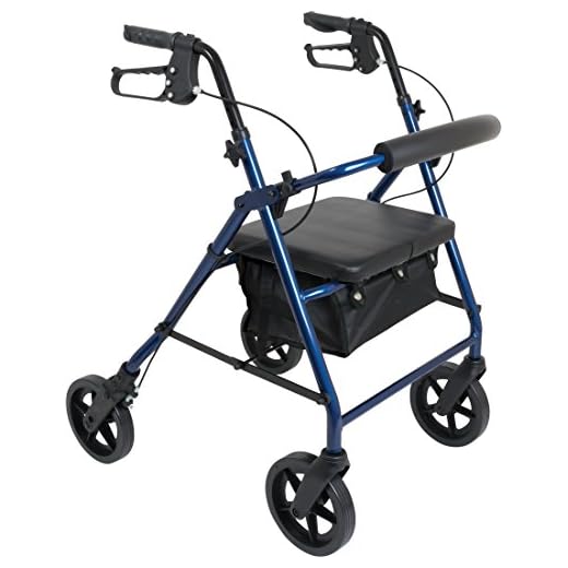 ProBasics 4 Wheel Medical Rolling Walker with Wheels, Seat, Backrest and Storage Pouch - Rollator Walker for Seniors- Durable Aluminum Frame Supports up to 300 lbs, 8-inch Wheels, Blue
