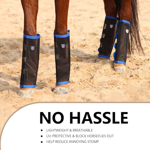 Image of Harrison Howard Loose-Fitting Horse Fly Leggings Breathable, Tear-Resistant Fine Mesh Leg Guards Stay-on Comfortable Fly Boots (Set of 4)
