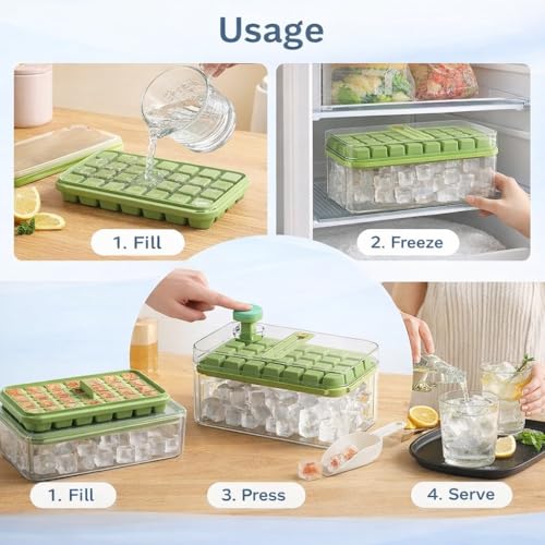 Image of DEVAR Ice Cube Tray with Lid & Storage Container | Press Release Ice Cube Mold for Freezer | Stackable Easy Release Ice Maker Tray, Plastic Square Ice Cube Tray for Whiskey, Cocktails & Home Kitchen