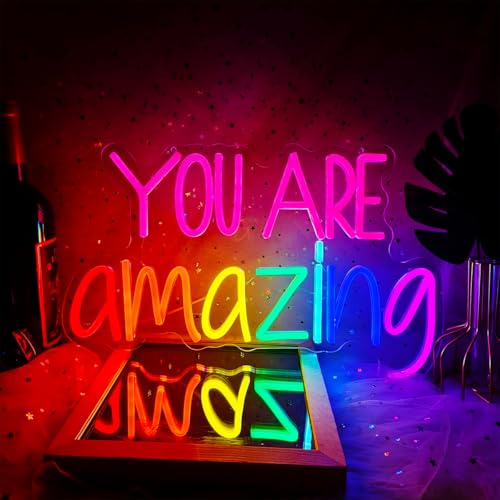 Image of You Are Amazing Neon Sign Dimmable, USB You are Amazing LED Neon Light Sign for Wall Decor, Colorful LED Letter Light Up Sign for Living Room Bedroom Christmas Gift, 16.9 inch X 10.6 inch