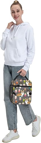 Miniatura 8 de Lonchera con bolsillo lateral aislado, bolsa suave con lindo Corgi impreso, bolsa de almuerzo térmica para picnic de trabajo