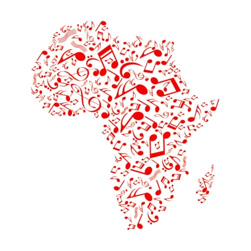 Pegatinas de grabado Mapa del continente africano compuesto de notas musicales. 67.2x74.7cm Autoadhesivo Rojo