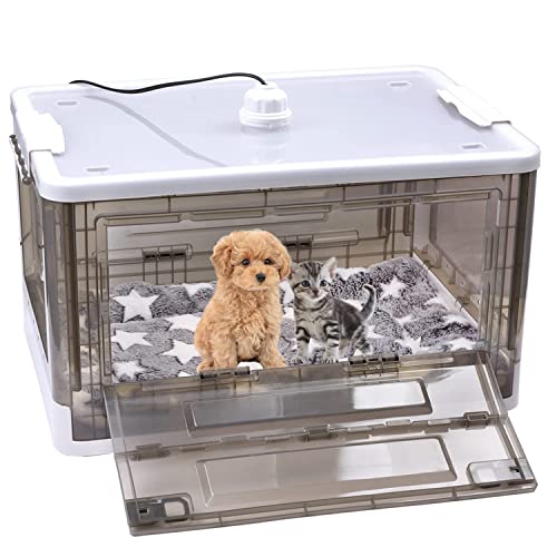 HKDQ Puppy Incubator - Large PET Brooder Nursery with Heating, Kitten Incubator, Includes Puppy Bed Mat (55L)