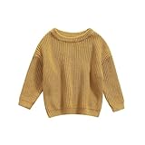 Pivanzore Baby Girl Boy Toddler Knit Sweater Cute Round Neck Long Sleeve Blouse Pullover Oversized Sweatshirt Warm Kids Tops Dark Beige
