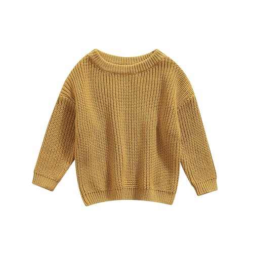 Pivanzore Baby Girl Boy Toddler Knit Sweater Cute Round Neck Long Sleeve Blouse Pullover Oversized Sweatshirt Warm Kids Tops Dark Beige
