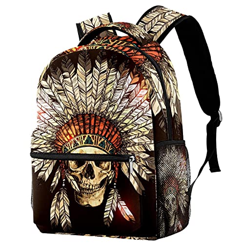 Sac à dos de voyage enfant avec motif tête de mort indienne tribale et gourde