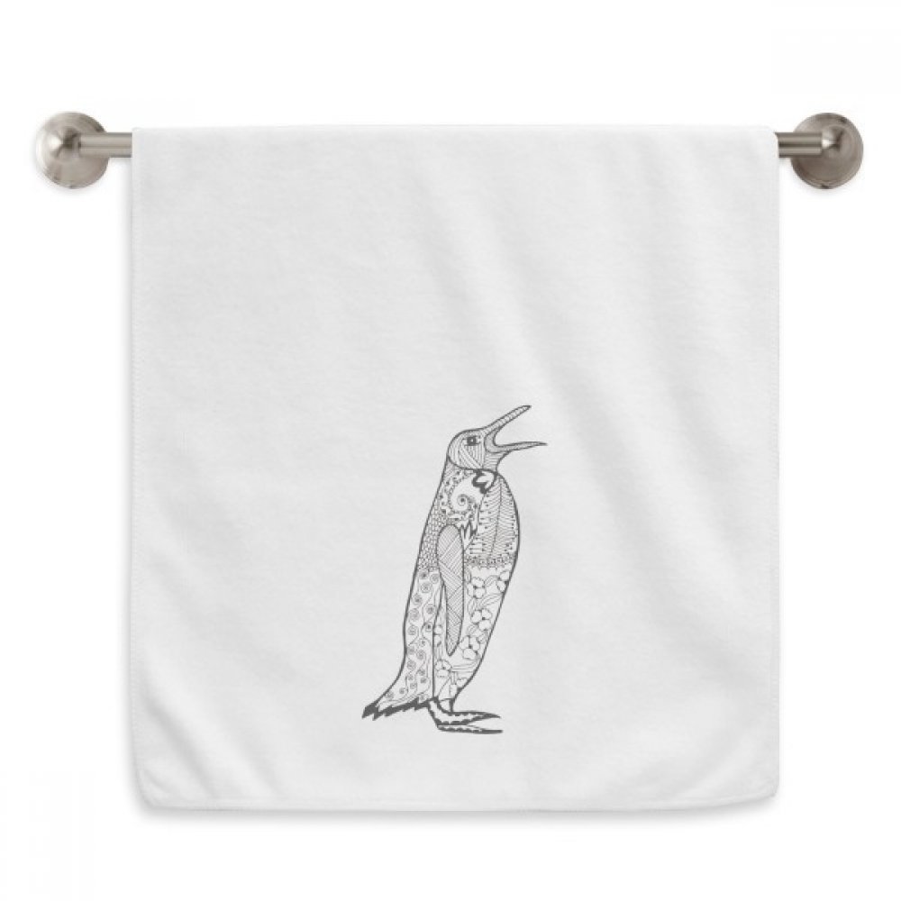 Serviette moelleuse pingouin sketch blanche débarbouillette coton 13 x 29 inch