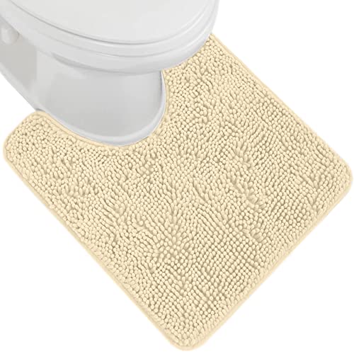 Image of GORILLA GRIP Plush Absorbent Shaggy Chenille Bath Rug Mat for Oval Toilet Base with Rubber Backing, Machine Washable Rugs, Soft Microfiber Contour Mats for Toilets, Bathroom Decor, Sand