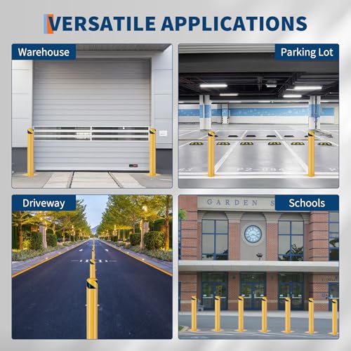 Image of GarveeLife Heavy Duty Steel Safety Bollards 42 In,2 PC Steel Parking Bollards Post,Removable Bollards for Warehouse, Garage, Parking Lot,Reflective Tape, Anchor Bolts Included,4.5 in Diameter