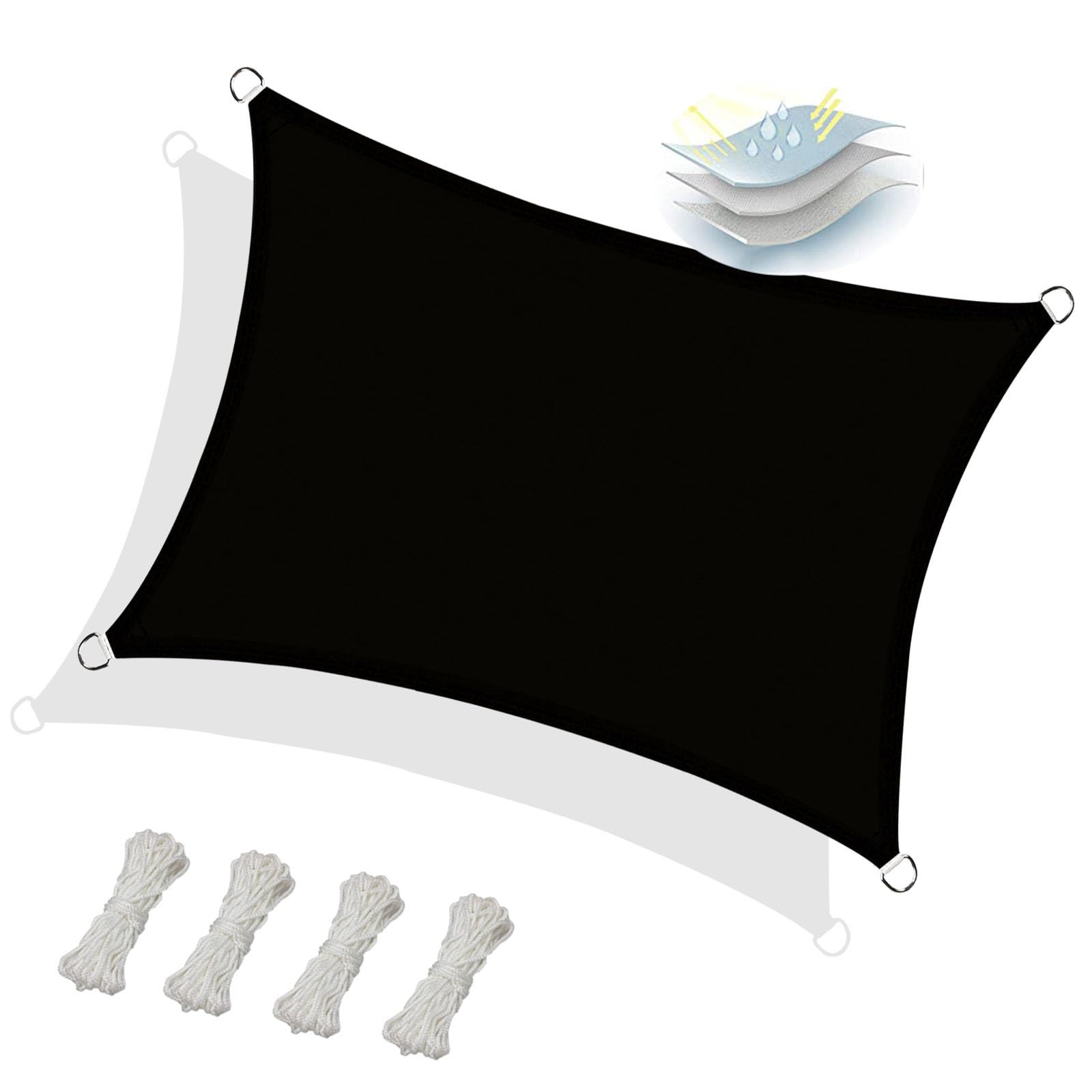 Toile d'ombrage noire pour pergola et serre, voile rectangulaire 1.5x1.6m contre la chaleur